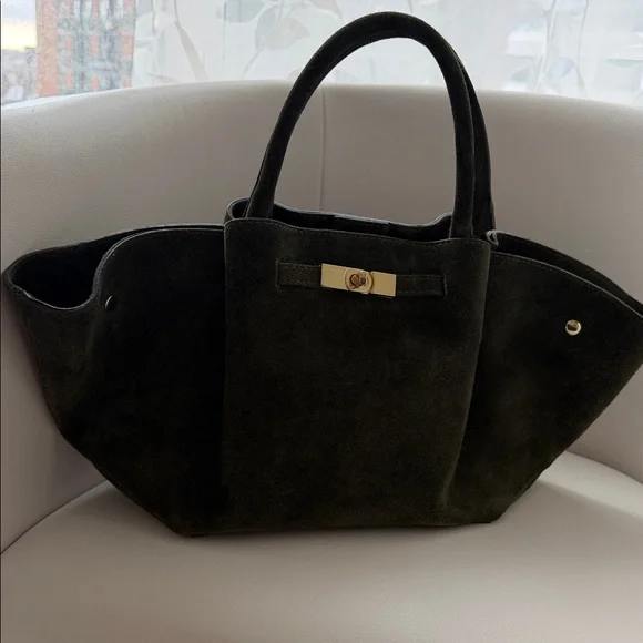 Chic Olive Green Suede Tote Bag - Picture 3 of 8